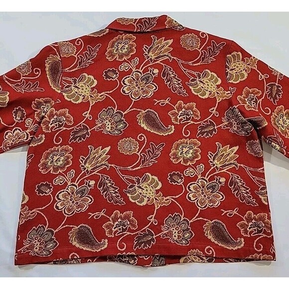 Coldwater Creek Red Fall Tapestry Floral Jacket Blazer Womens Size Petite XL USA - Picture 7 of 11